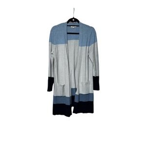 Peyton Primrose Blue Gray Striped Open Front Long Cardigan with pockets size‎ L